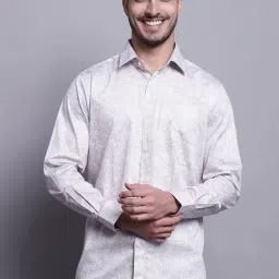 Cantabil Light Brown Cotton Regular Fit Printed Shirt-image-60