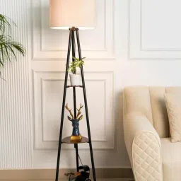 Divine Trends Black Metal 3 Shelves Drum Shade Antique Floor Lamp-picture-37