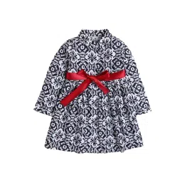 The Magic Wand Kids White & Black Floral Print Dress with Belt-picture-12