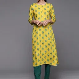KSUT Lime Green Printed Straight Kurta-image-9