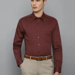Louis Philippe Maroon Cotton Slim Fit Checks Shirts-picture-35