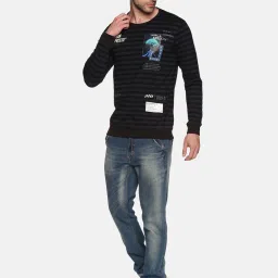 showoffff SHOWOFF Black Cotton Slim Fit Stripes Sweatshirt image 4