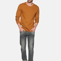 showoffff SHOWOFF Brown Cotton Slim Fit Solid Sweatshirt image 4