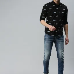 showoffff SHOWOFF Black Cotton Slim Fit Printed Shirt image 4
