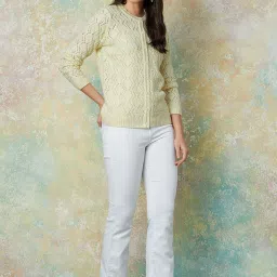 Melange by Lifestyle Off White Self Pattern Cardigan image 4