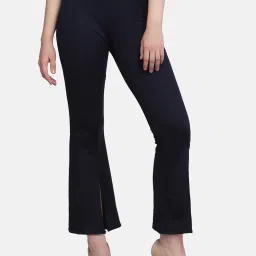 BUYNEWTREND Navy Mid Rise Front Slit Trousers image 4
