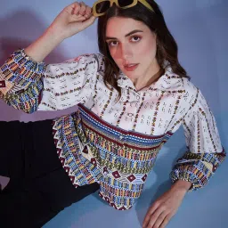 BUYNEWTREND White Cotton Printed Shirt image 4