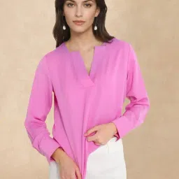 RAREISM Pink Cotton Blend Solid Long Sleeves Top-image-93