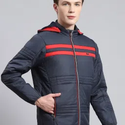 Monte Carlo Navy Regular Fit Striped Hooded Jacket image 4