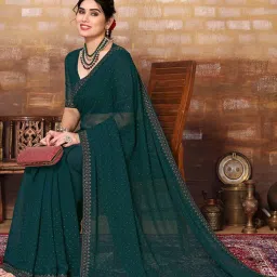 Satrani Green Embellished Saree With Unstitched Blouse image 4