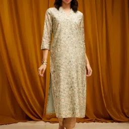 Pink Fort Green Floral Print Straight Kurta image 4