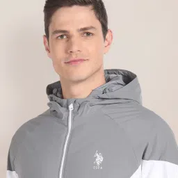 U.S. Polo Assn. Grey & White Regular Fit Hooded Jacket image 4