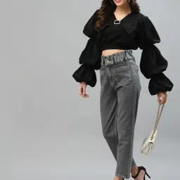 KASSUALLY Black Relaxed Fit Crop Top image 4