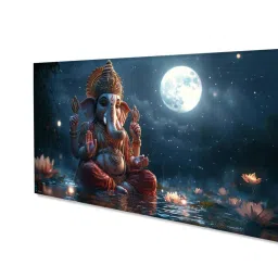 Nestroots Canvas Majestic Ganesha Over Urban Landscape Wall Painting - Gold Floating Frame image 4
