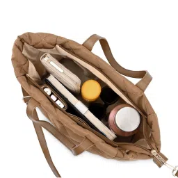 Fastrack Tan Faux Leather Quilted Tote Handbag image 4