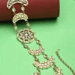 Karatcart Gold Plated Moon Shape Kundan Studded Handcrafted Hair Band for Women-picture-36