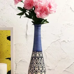 VarEesha Mehraab Off-White & Blue Ceramic Narrow Bottle Vase-picture-19