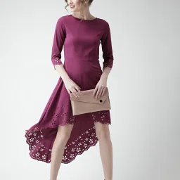 KASSUALLY Purple Self Design High-low Dress image 4