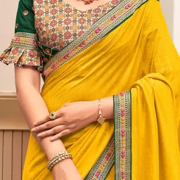 Saree Mall Yellow Silk Embroidered Saree With Unstitched Blouse image 4