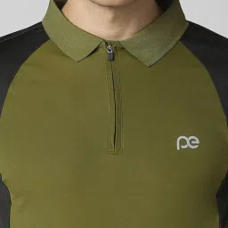 Peter England Green Regular Fit Colour Block Sports Polo image 4