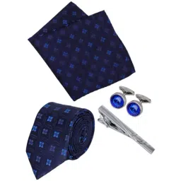 Park Avenue Navy Blue Embroidered Tie with Cufflinks, Pocket Square and Tie Pin-picture-21