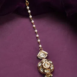Voylla Gold-Plated Kundan Studded Maang Tikka Head Jewellery-picture-12