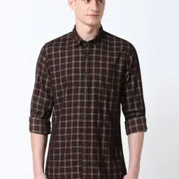 Peter England Maroon Cotton Slim Fit Checks Shirt-picture-21