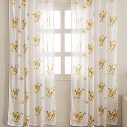HOMEMONDE White & Yellow 2 Pieces Floral Cotton Sheer Window Curtains-image-17