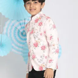 VASTRAMAY Kids White & Pink Floral Print Jacket image 3