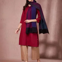 Fabindia Purple Wool Blend Colorblocked Stole-picture-22