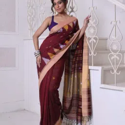 CHARUKRITI Brown Cotton Woven Saree With Unstitched Blouse-picture-14