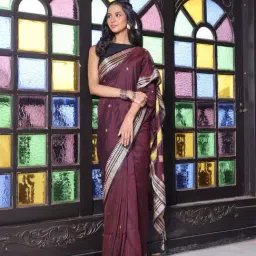 CHARUKRITI Brown Cotton Woven Saree With Unstitched Blouse-picture-15