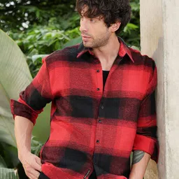 Campus Sutra Men Comfort Oversized Fit Buffalo Checked Spread Collar Cotton Casual Shirt-picture-14