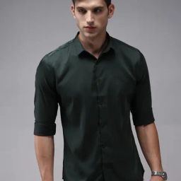 showoffff SHOW OFF Green Cotton Slim Fit Solid Shirt-picture-1