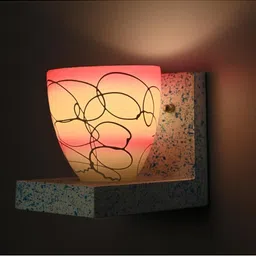 1ST TIME Pink & Pink Printed Wood Contemporary Frustum Shaped Wall Lamp image 3