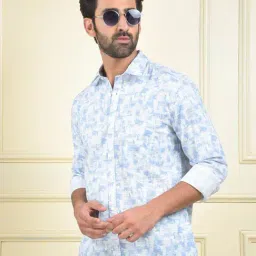 Crimsoune Club Blue Cotton Slim Fit Abstract Shirt-picture-28