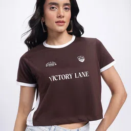 glitchez Print Perfection Mocha Mousse Crop T-shirt image 1