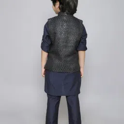 Ministitch Boys Navy Blue Cotton Regular Fit Kurta Set image 2