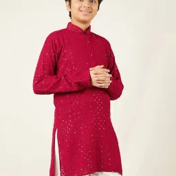 AJ Dezines Kids Dark Pink Embellished Full Sleeves Chikankari Kurta-image-32