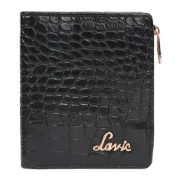 Lavie Glossy Chic Black Textured Bi-Fold Wallet for Women-image-37