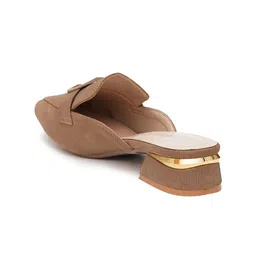 Sherrif Shoes Women Striped Square Toe Block Mules Heels With Buckle Detail image 5