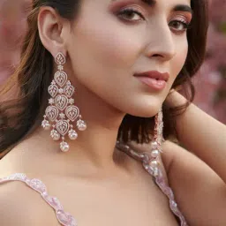 Curio Cottage Rose Gold Florescence Diamante Cascade White Chandelier Earrings-image-29