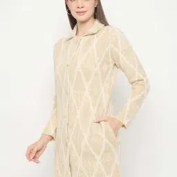 Madame Beige Cotton Regular Fit Printed Cardigan image 3