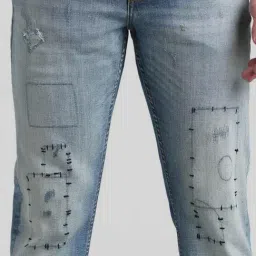 Jack & Jones Medium Blue Cotton Slim Fit Distressed Jeans image 5