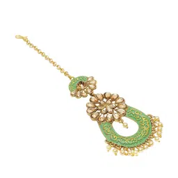 Anouk Gold-Plated Artificial Stone Studded and Beaded Enamelled Maang Tikka image 2