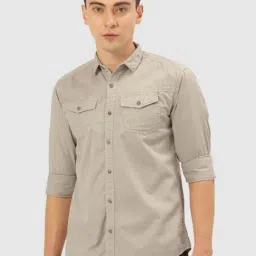IVOC Light Grey Slim Fit Cotton Shirt-image-0