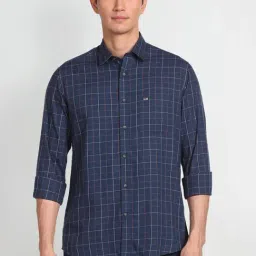 Arrow Sport Blue Cotton Slim Fit Checks Shirt-picture-33