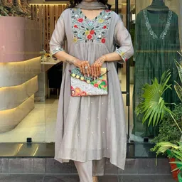 KALINI Adults-Women Grey Kurta Sets-image-50