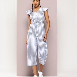 DILLINGER Striped Flutter Sleeve Pure Cotton Capri Jumpsuit-picture-5