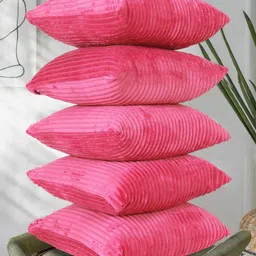 RD TREND Coral Set of 5 Striped Velvet Square Cushion Covers-picture-52